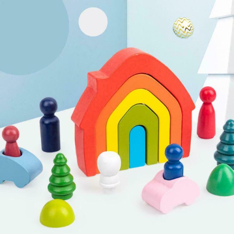 Wooden Building Blocks Montessori Early Learning Stacked Balance Educational Toy