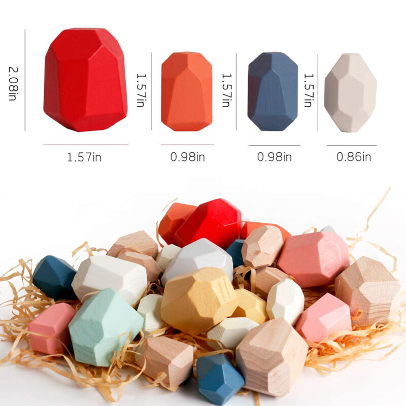 36pcs Toy Creative Wooden Colored Stacking Balancing Stone Building Blocks Q2