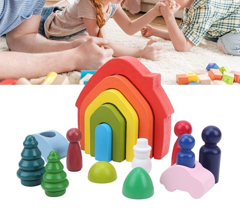 Wooden Building Blocks Montessori Early Learning Stacked Balance Educational Toy