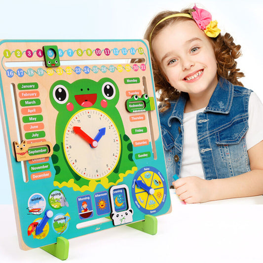 Wooden Teaching Clock Calendar Board, Time Learning Toys Festival Children Gift